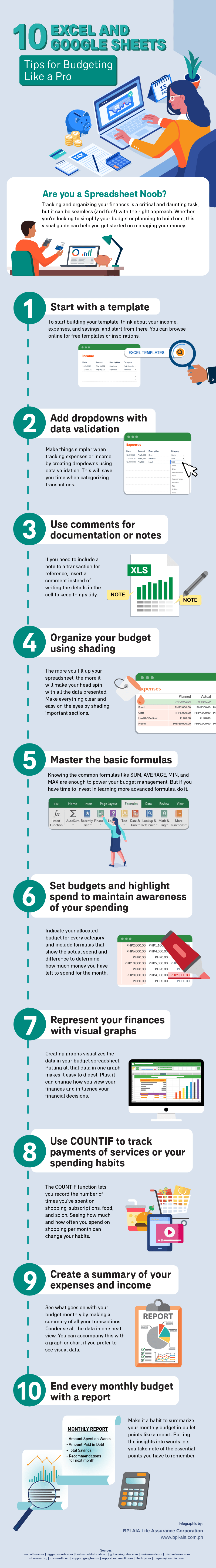 10 Excel and Google Sheets Tips for Budgeting Like a Pro Infographic
